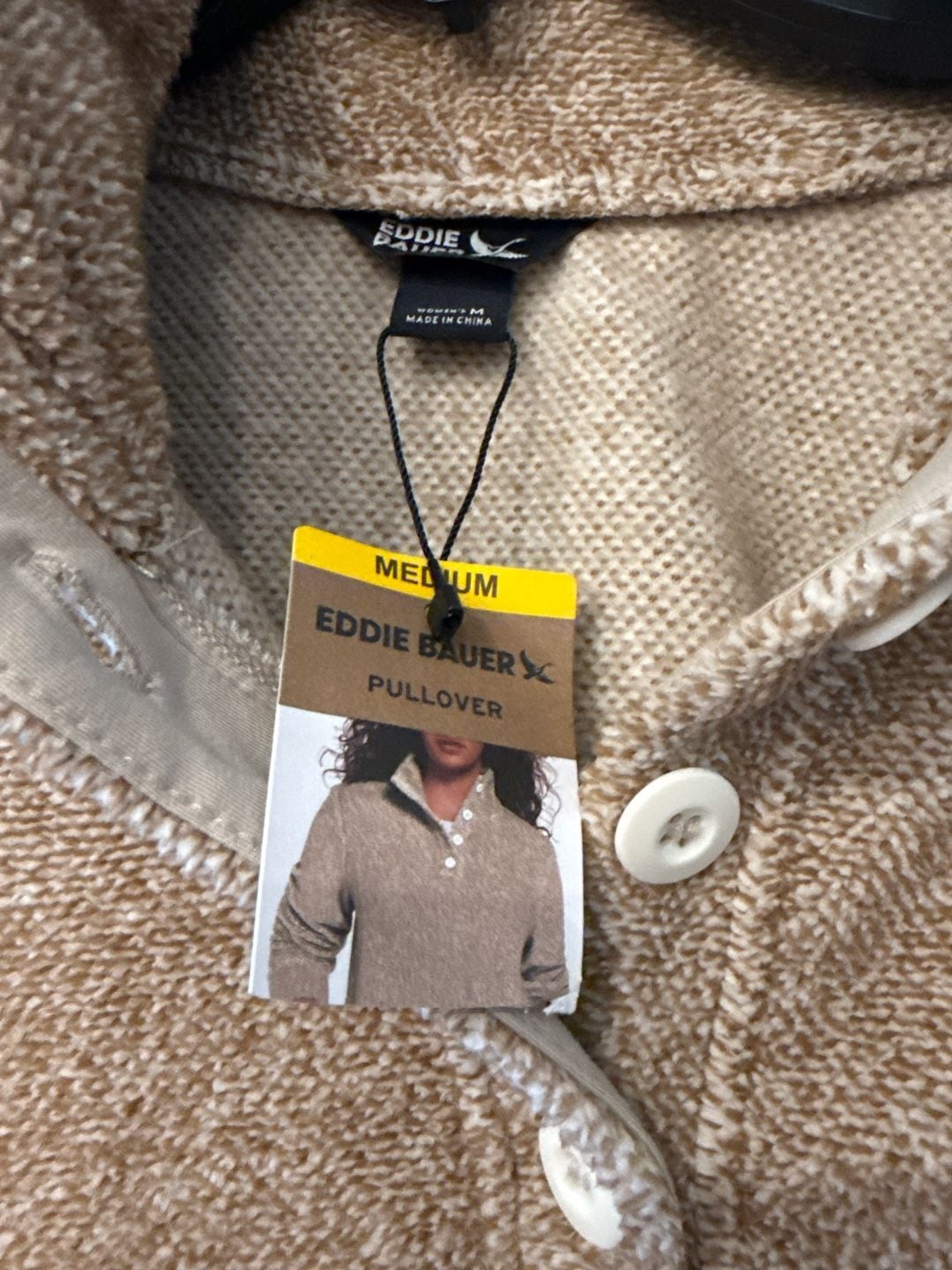 New Eddie Bauer Women's Super Soft Fleece 1/4 Button Pullover Sweater, Pumice